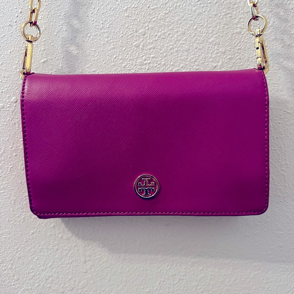 Tory Burch cross body wallet purse pink purple